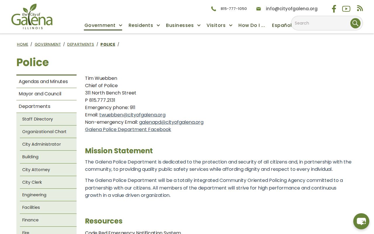 Official Galena Police Department records and contact page