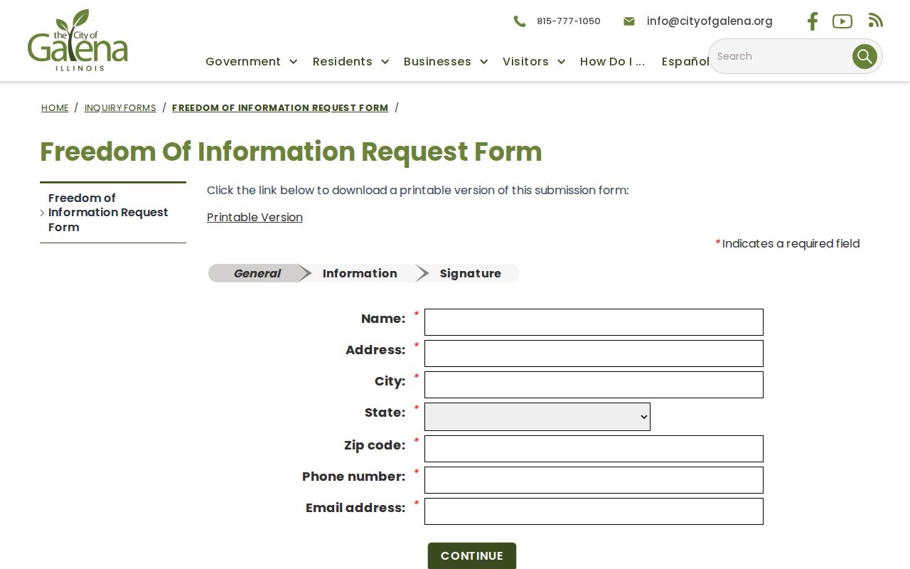 Galena online Freedom of Information request form